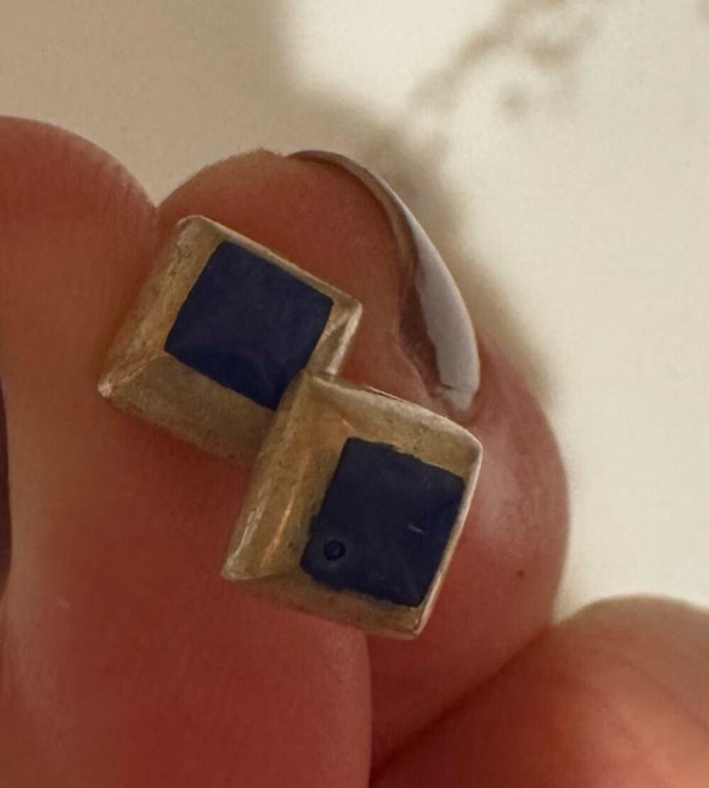 Sterling Silver 925 Square Blue Lapis Lazuli Stud Earrings